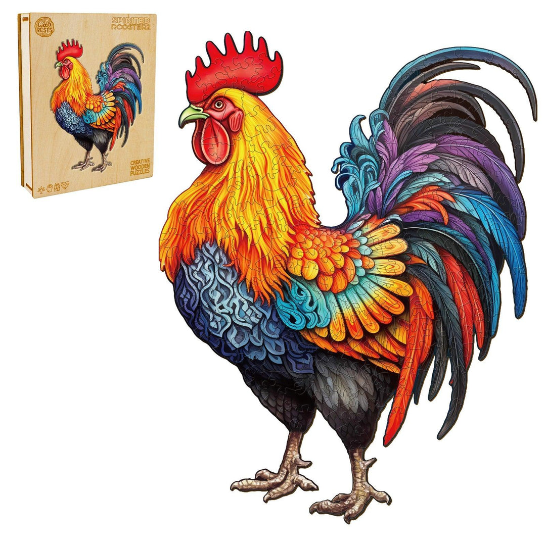 Spirited Rooster 2 Wooden Jigsaw Puzzle-Woodbests