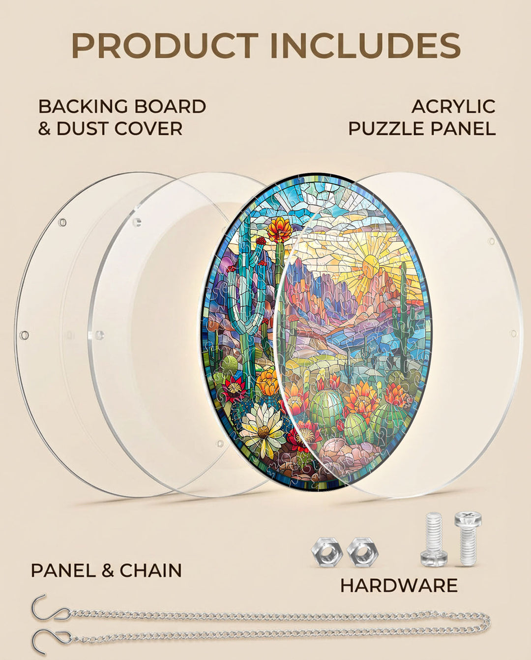 Acrylic Jigsaw Puzzle Suncatcher - Desert Sunrise