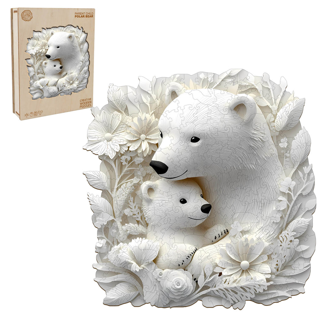 3D Parent Child Polar Bear Wooden Jigsaw Puzzle