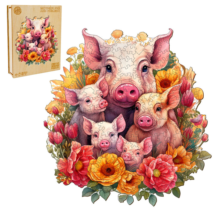 Mother Pig And Piglet-1 Wooden Jigsaw Puzzle-Woodbests