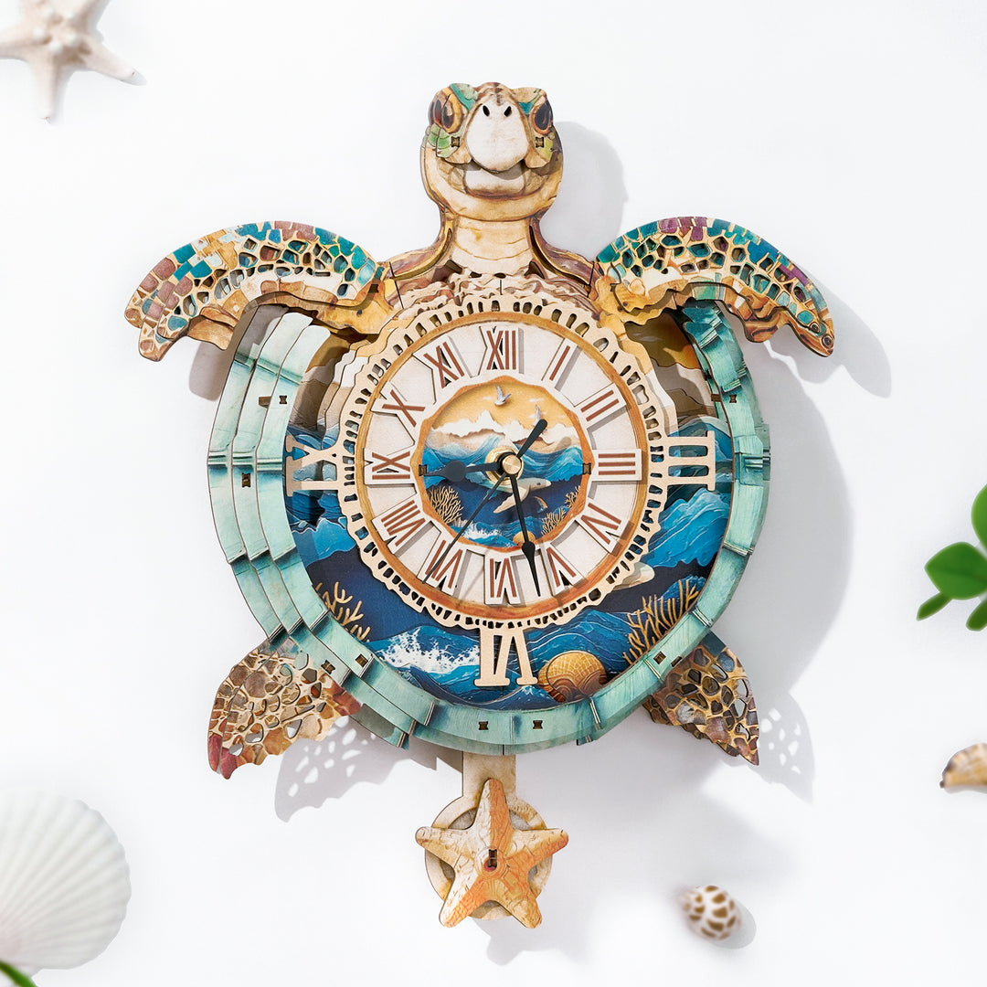 Sea turtles– DIY Wooden Clock, 3D Puzzle Craft Kit