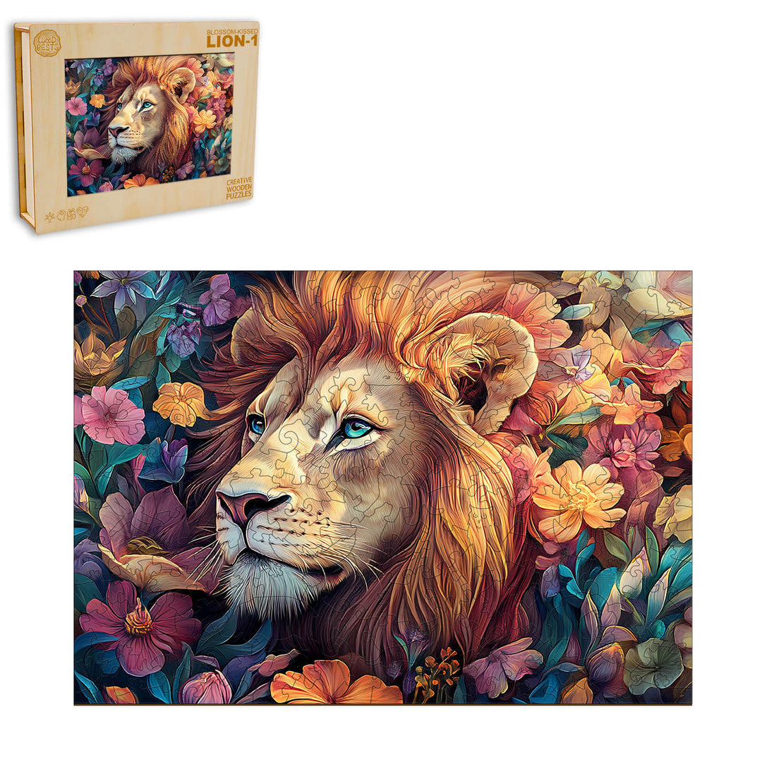 Blossom-Kissed Lion-1 Wooden Jigsaw Puzzle - Woodbests