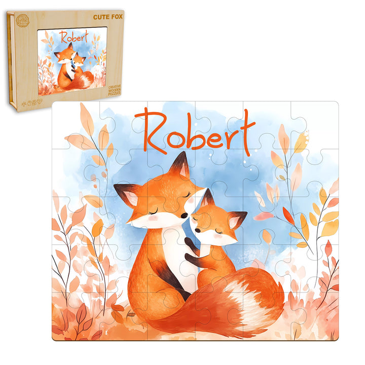 Fox Family - Children's Name Custom Wooden Jigsaw Puzzle