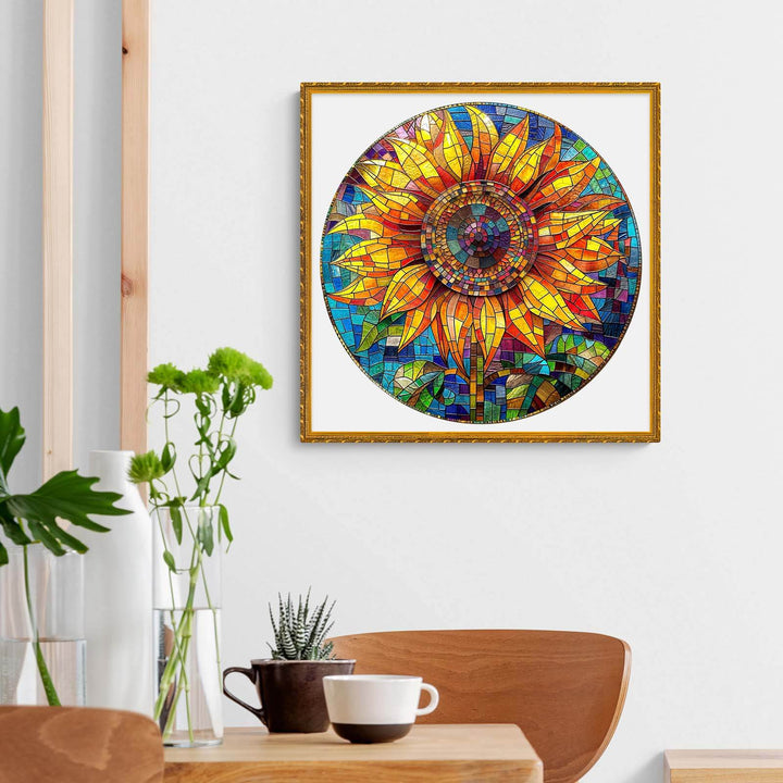 Stained Glass Sunflower Wooden Jigsaw Puzzle