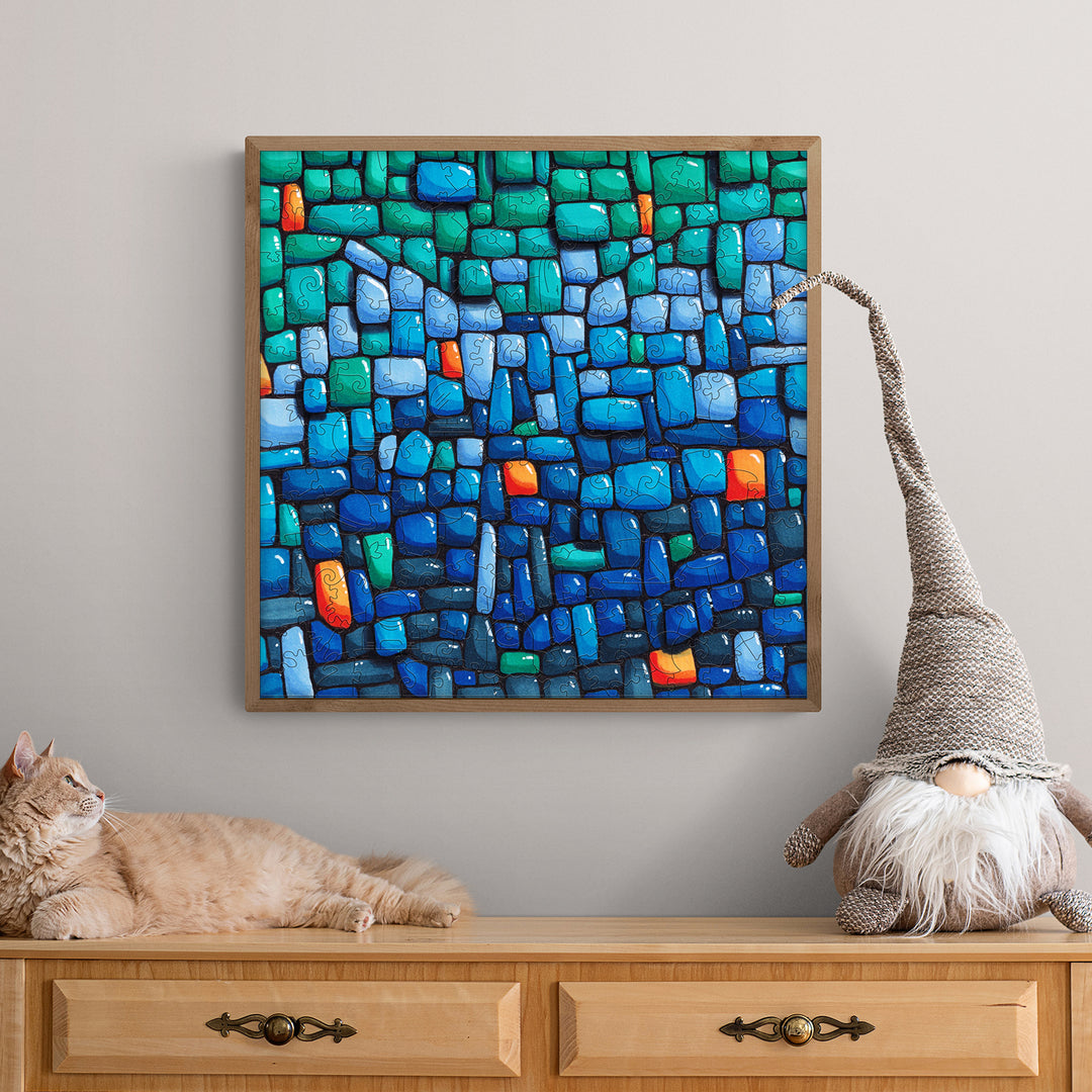 Puzzle en bois à mur bleu -- Par l'artiste Erin Desjardine