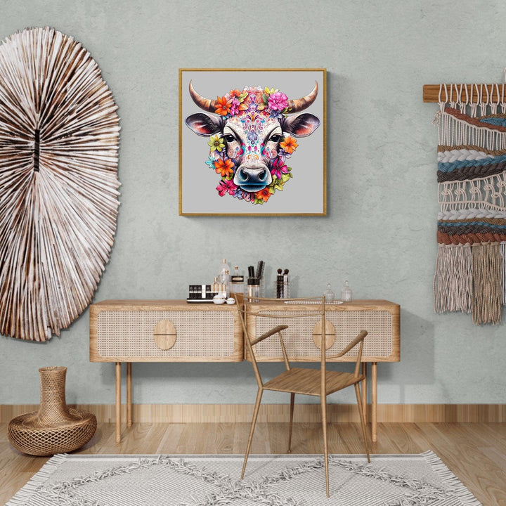 Flower and Cow Wooden Jigsaw Puzzle