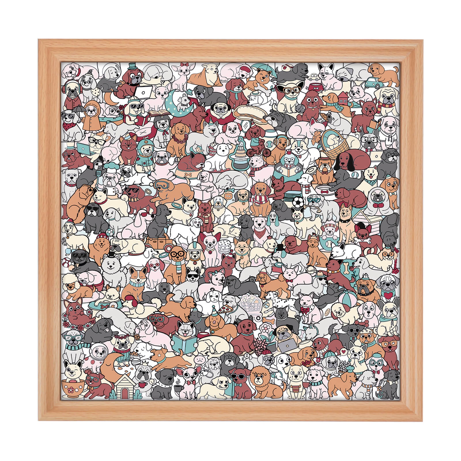Puzzle carré en bois 195 pièces couleur Morandi en forme de chien mignon