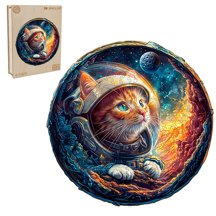 3D Space Cat Wooden Jigsaw Puzzle