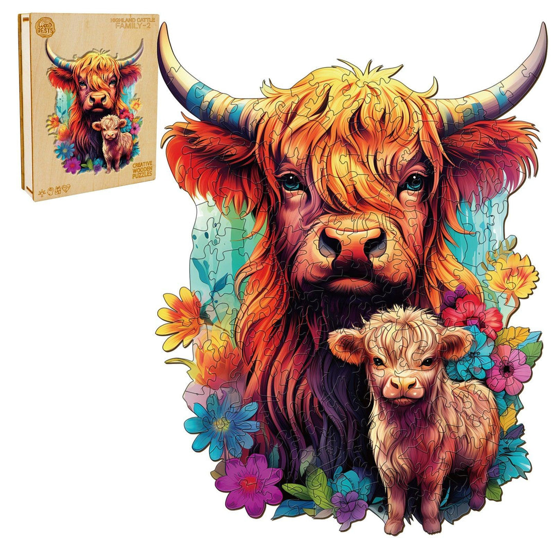 Highland Cattle Family 2 Wooden Jigsaw Puzzle
