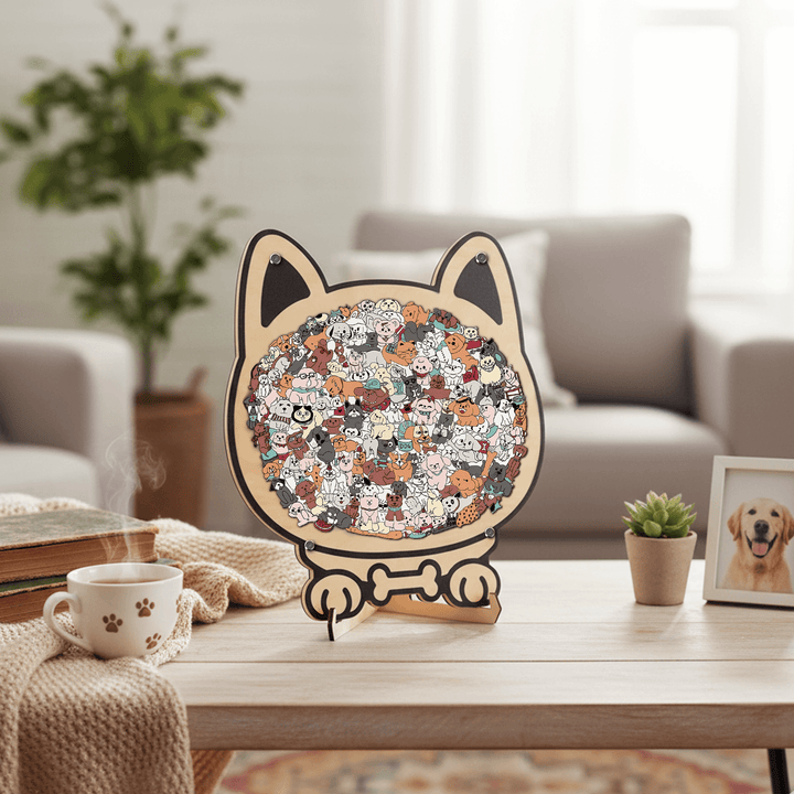 Morandi-Colored Lovely Dog Shaped Wooden Jigsaw Puzzle