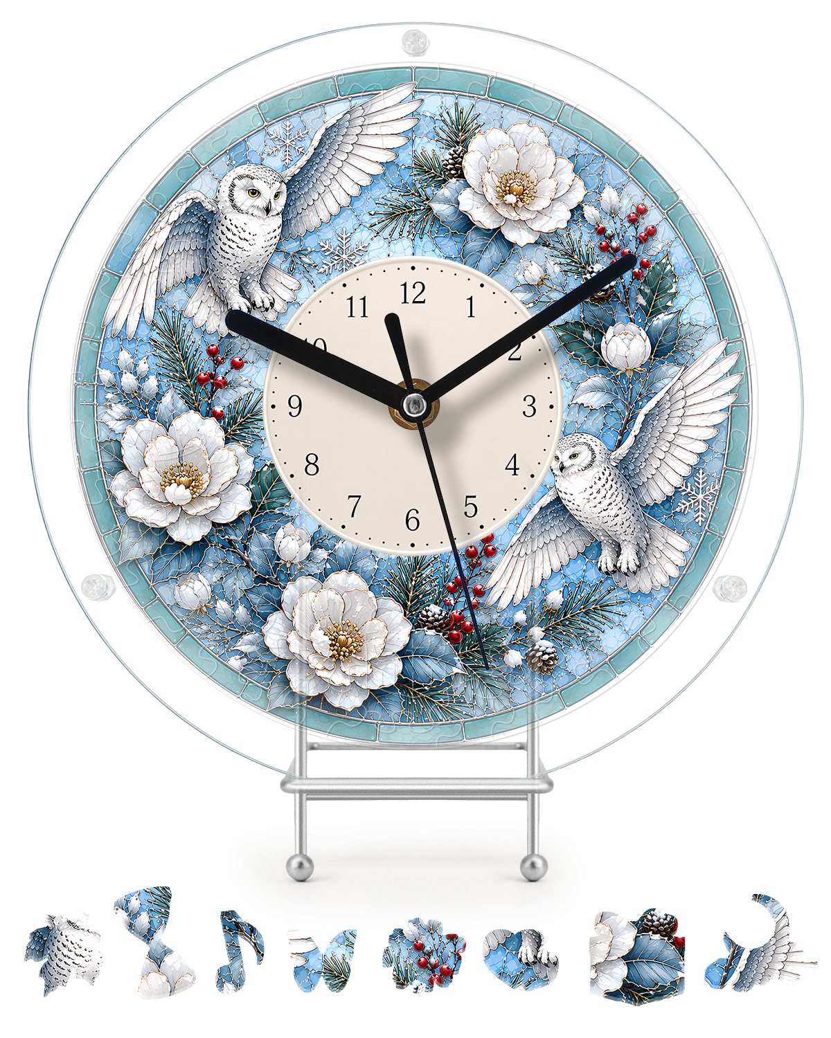DIY Acrylpuzzle-Uhr Bausatz - Winter Schneeeulen