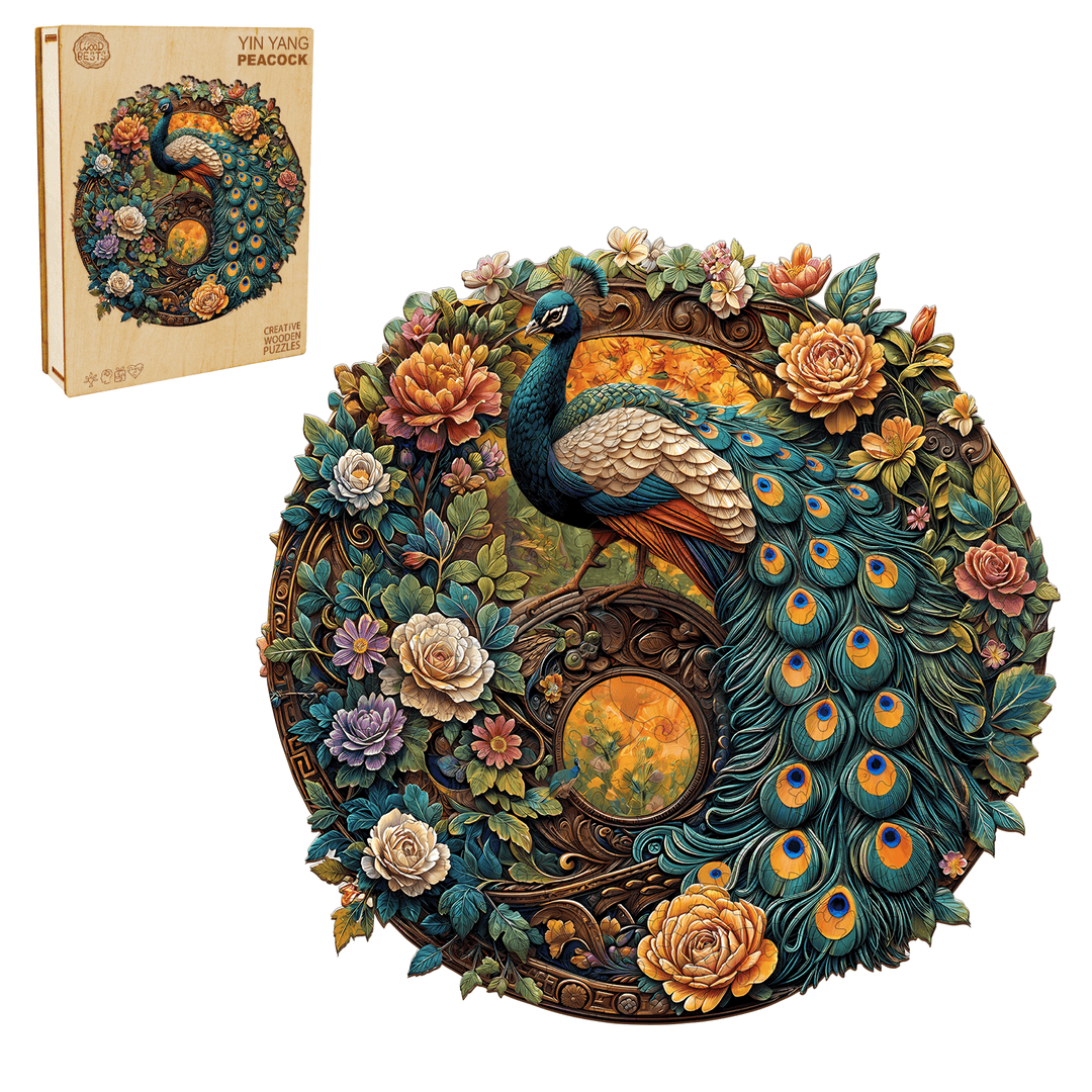 Yin Yang Peacock Wooden Jigsaw Puzzle