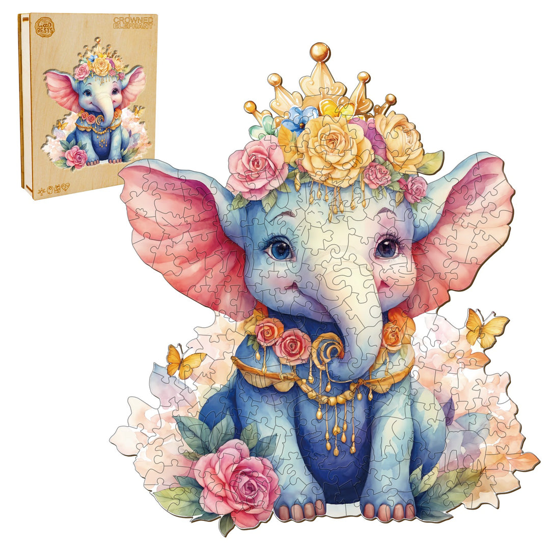 Crowned Elephant Wooden Jigsaw Puzzle-Woodbests