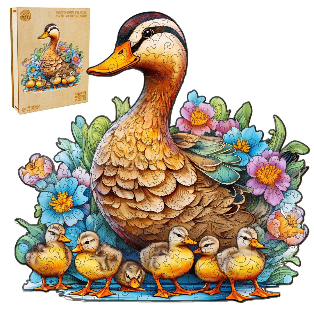 Mother Duck And Ducklings Wooden Jigsaw Puzzle-Woodbests