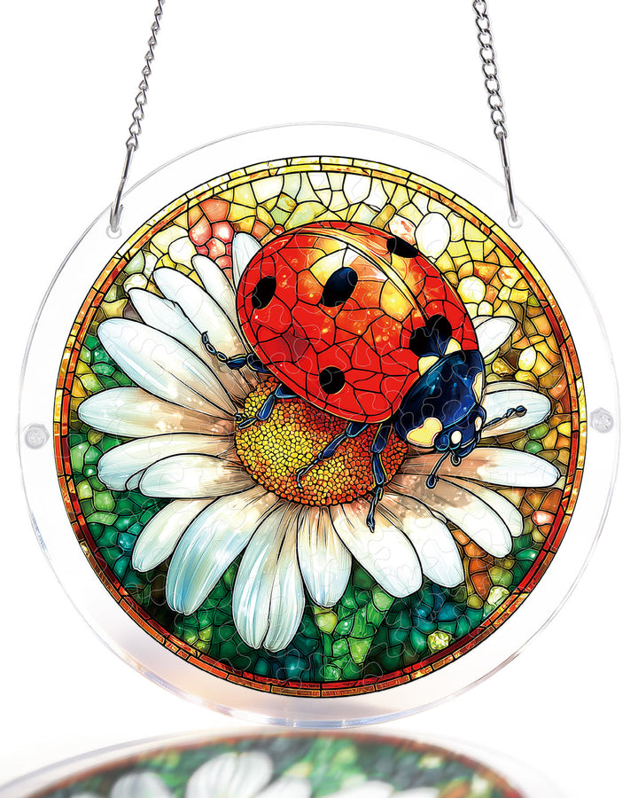 Acrylic Jigsaw Puzzle Suncatcher - Ladybug on Daisy