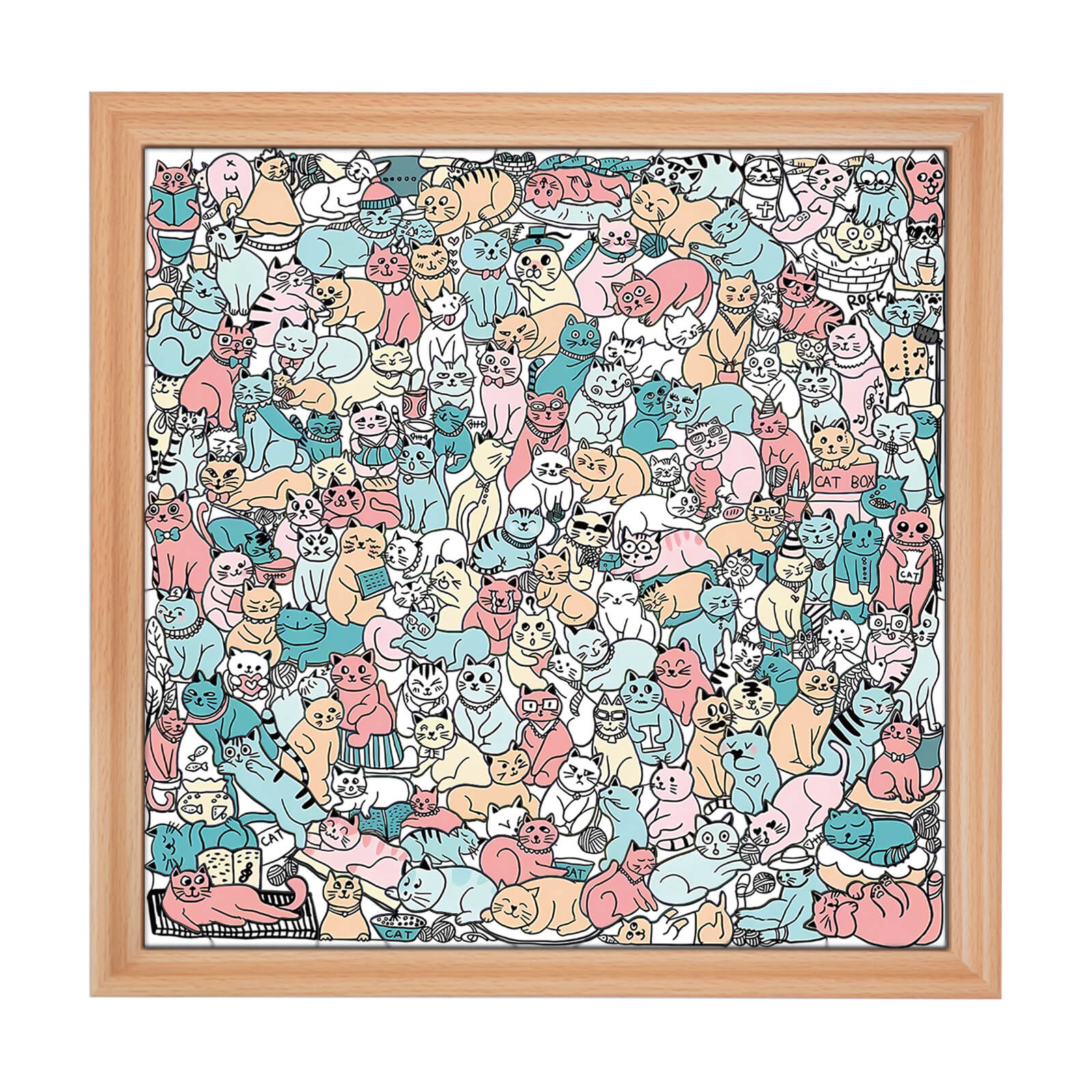 Puzzle carré en bois 175 pièces couleur Morandi en forme de chat mignon