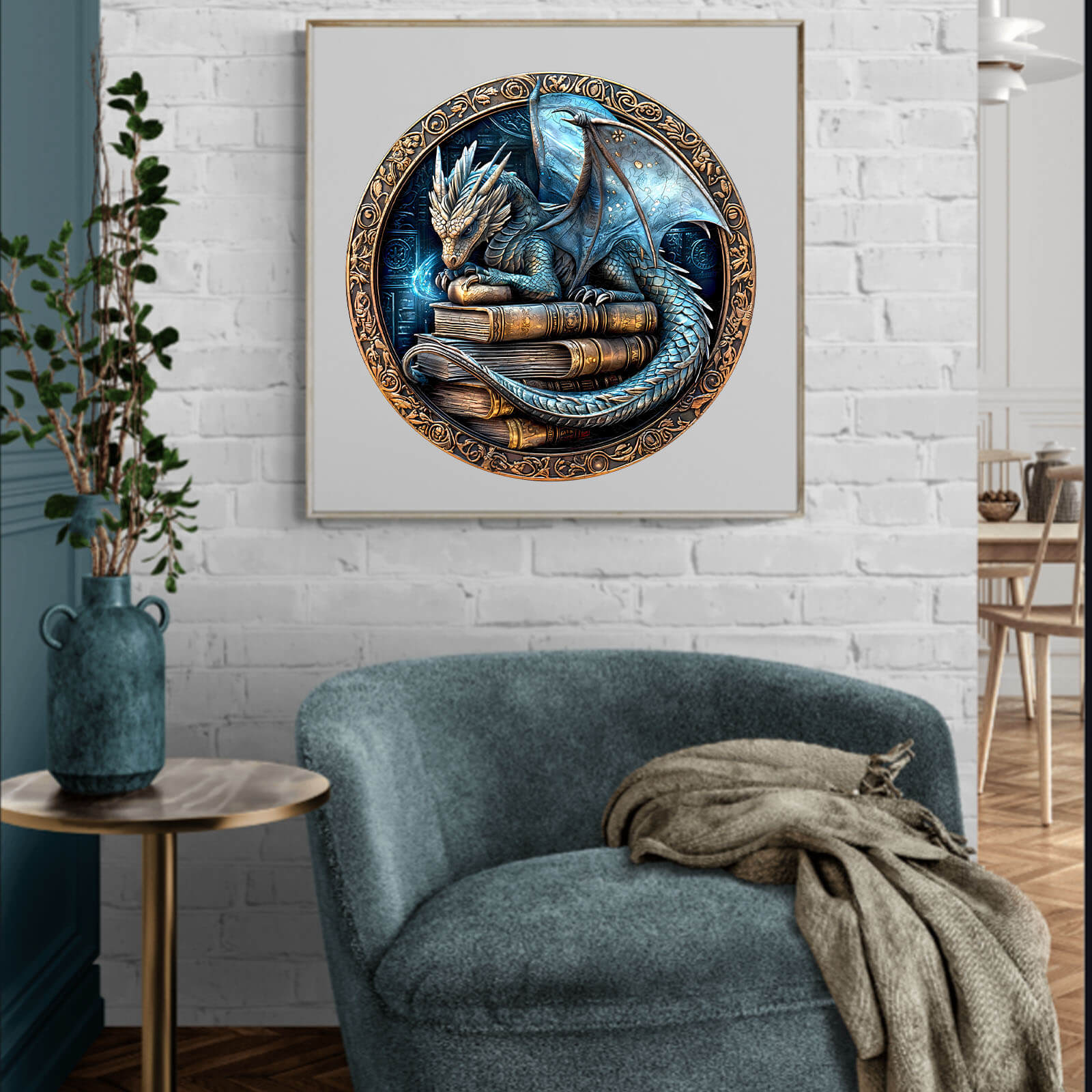 3D Ancient protector wooden jigsaw puzzle featuring a dragon with books, enhancing focus and problem-solving skills.