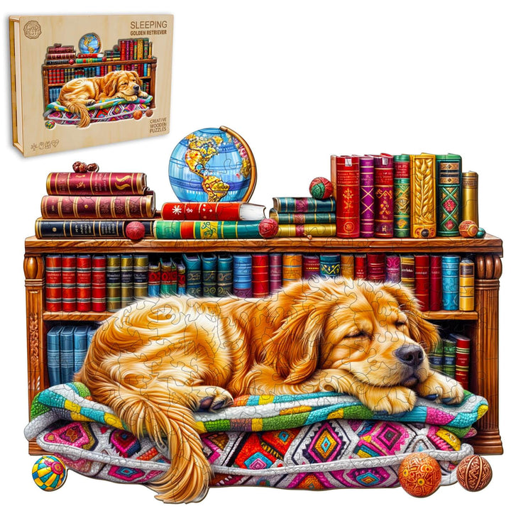 Sleeping Golden Retriever Wooden Jigsaw Puzzle