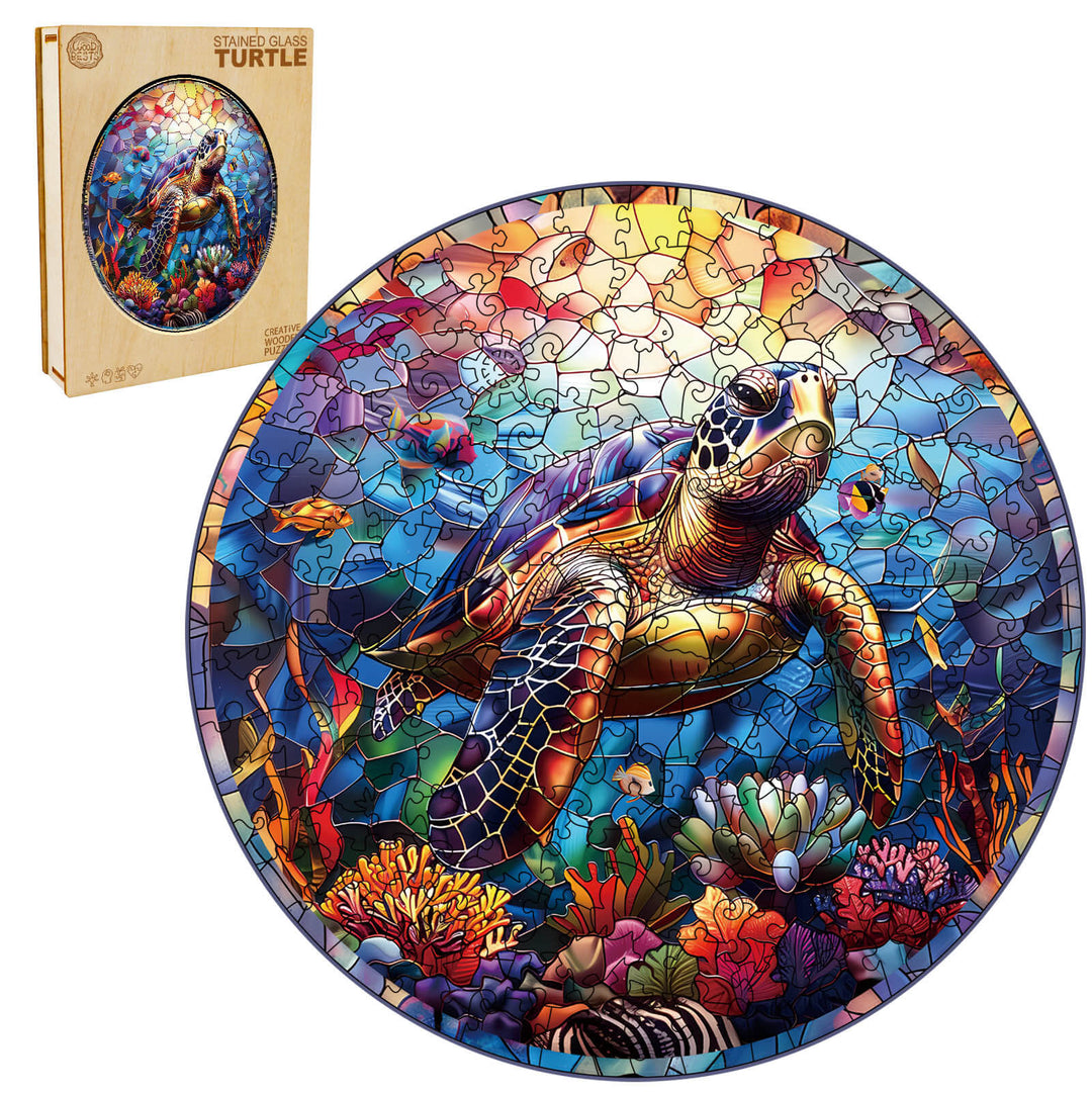 Stained Glass Turtle Wooden Jigsaw Puzzle - Woodbests