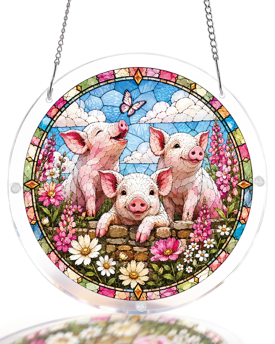 Acrylic Jigsaw Puzzle Suncatcher - Meadow Piglets