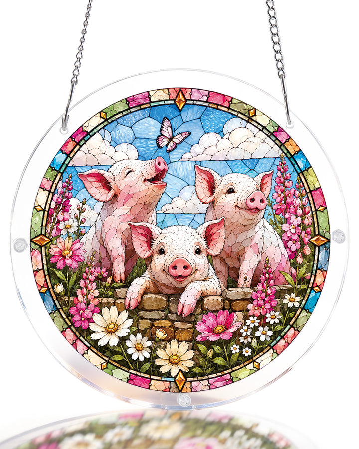 Acrylic Jigsaw Puzzle Suncatcher - Meadow Piglets
