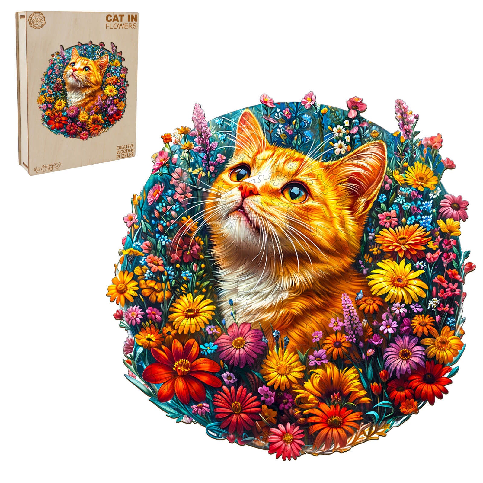 Cat in Flowers Wooden Jigsaw Puzzle