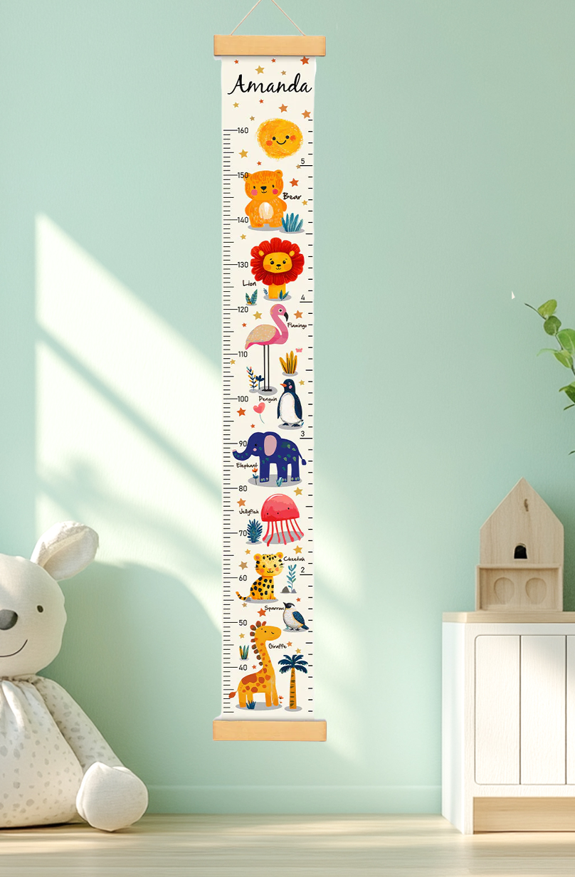 Règle de hauteur personnalisée en toile suspendue avec animaux mignons