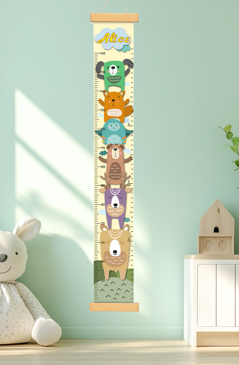 Personalized Stacked Animal Hanging Canvas Height Ruler