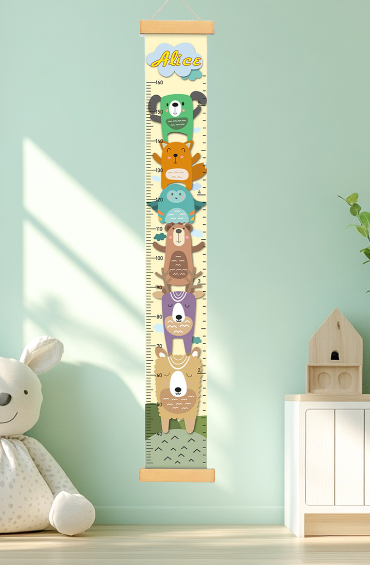 Personalized Stacked Animal Hanging Canvas Height Ruler