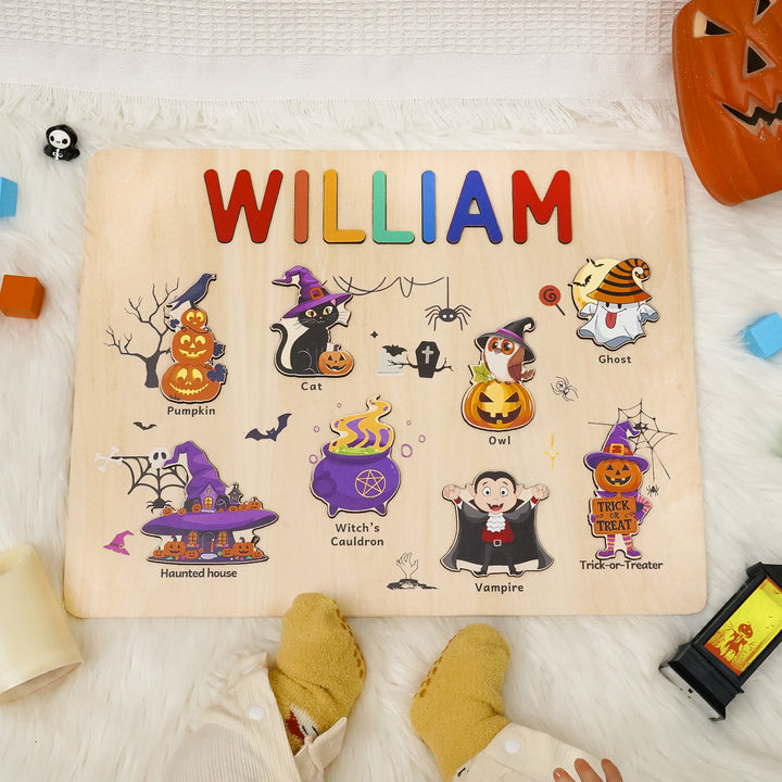 Personalized Wooden Name Puzzle -Happy Halloween for Toddlers
