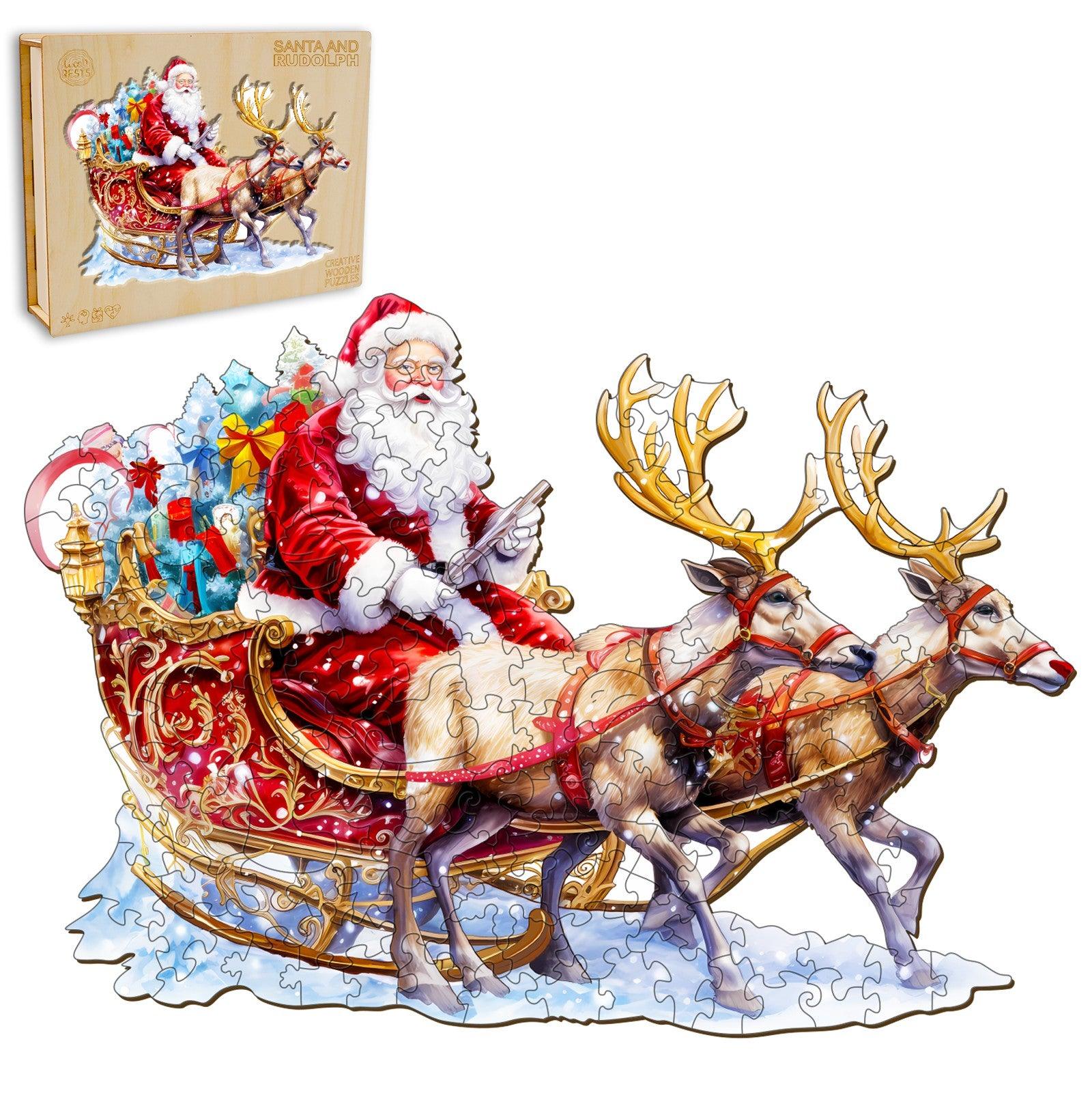 Santa and Rudolph Wooden Jigsaw Puzzle-Woodbests