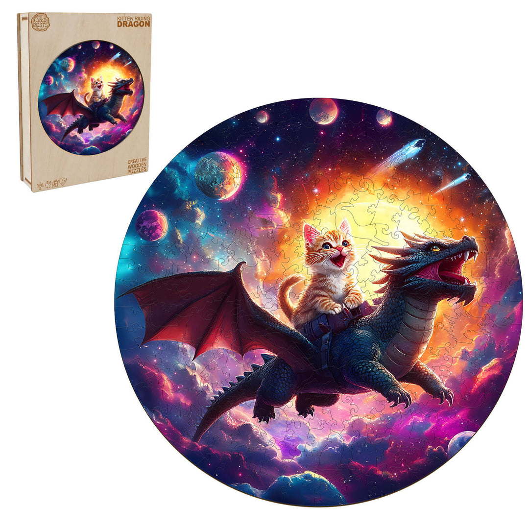 Kitten Riding Dragon Wooden Jigsaw Puzzle