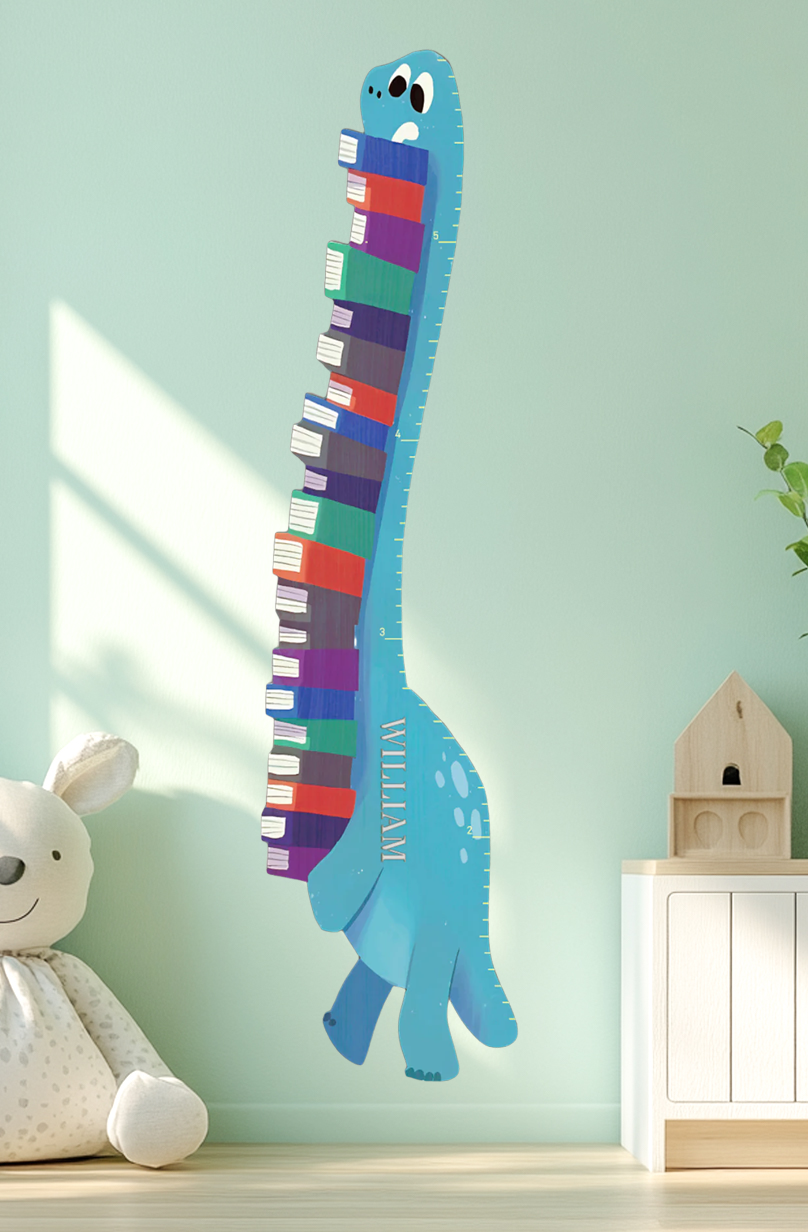 Règle de croissance dinosaure en bois personnalisée pour livres