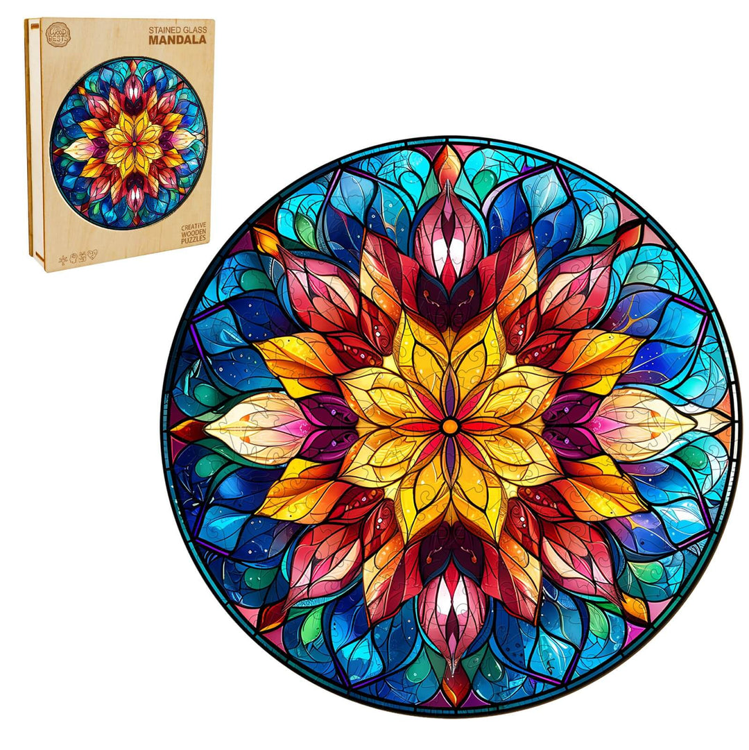 Stained Glass Mandala Wooden Jigsaw Puzzle - Woodbests