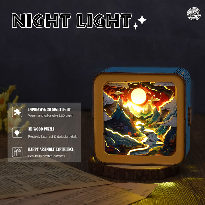 Moonlit Mountain Kit - 3D Wooden Puzzle Night Light - By Woodbests