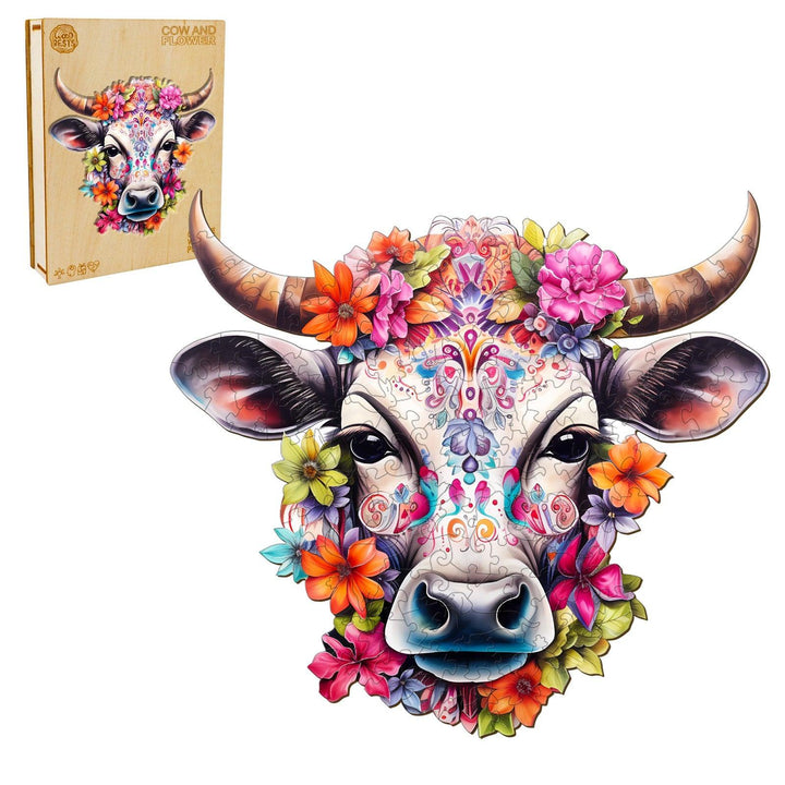 Flower and Cow Wooden Jigsaw Puzzle-Woodbests