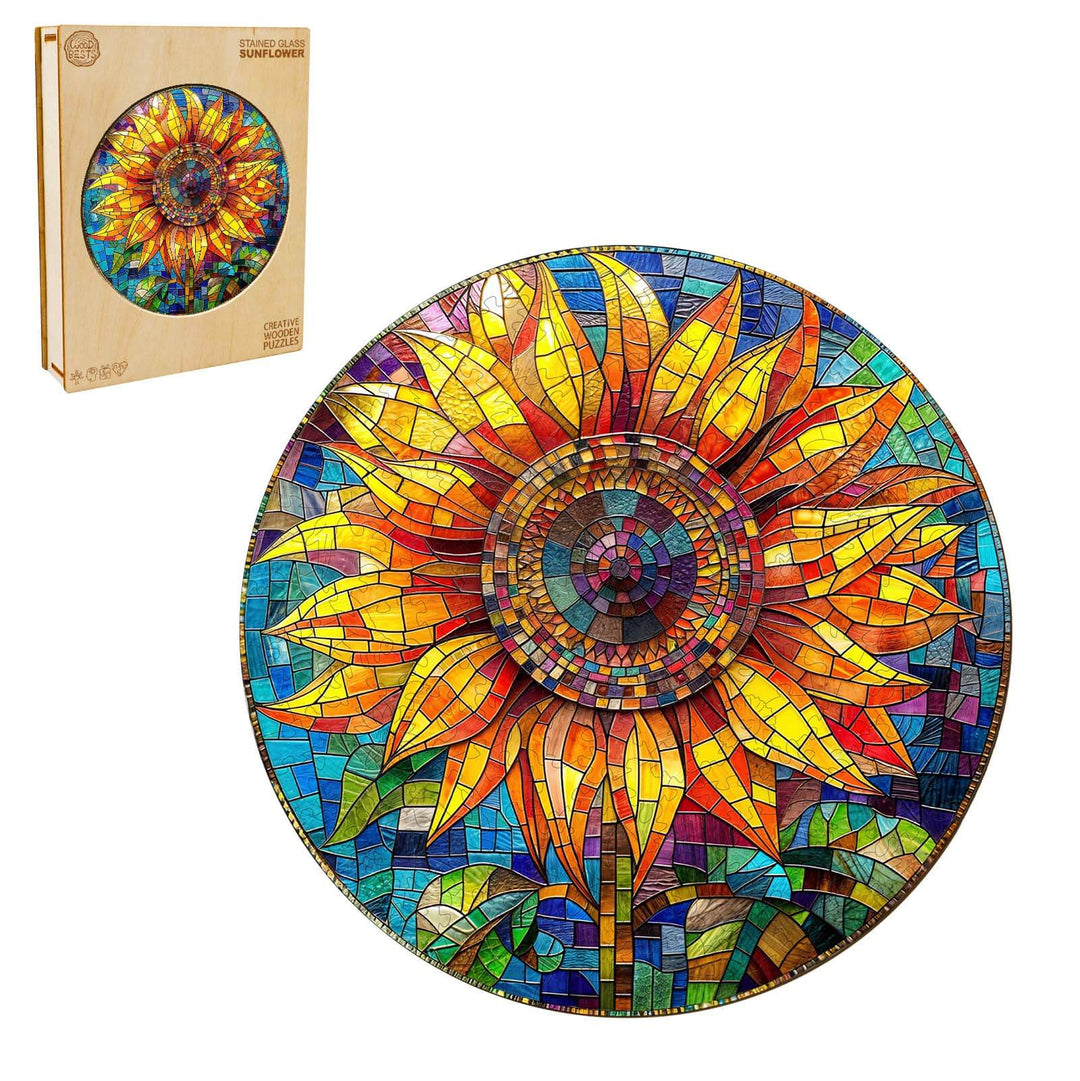 Stained Glass Sunflower Wooden Jigsaw Puzzle