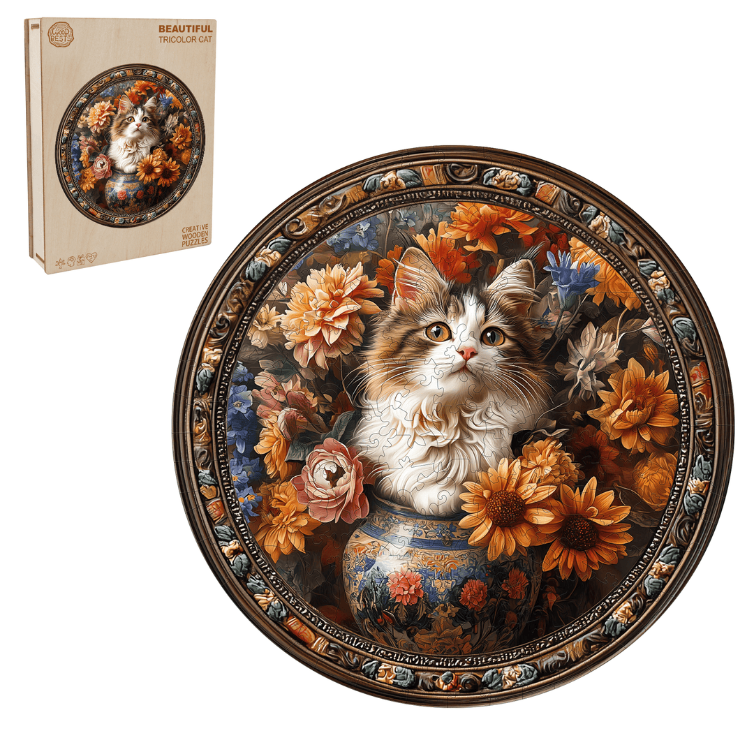 Beautiful Tricolor Cat Wooden Jigsaw Puzzle