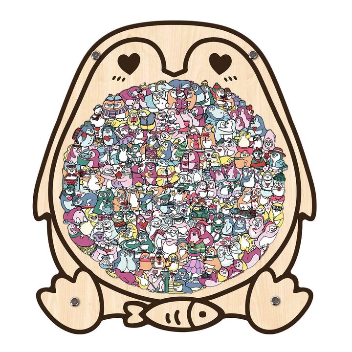 Cute Lover Penguin Shaped Wooden Jigsaw Puzzle