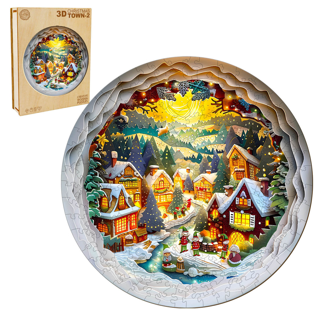 3D Christmas Town-2 Wooden Jigsaw Puzzle