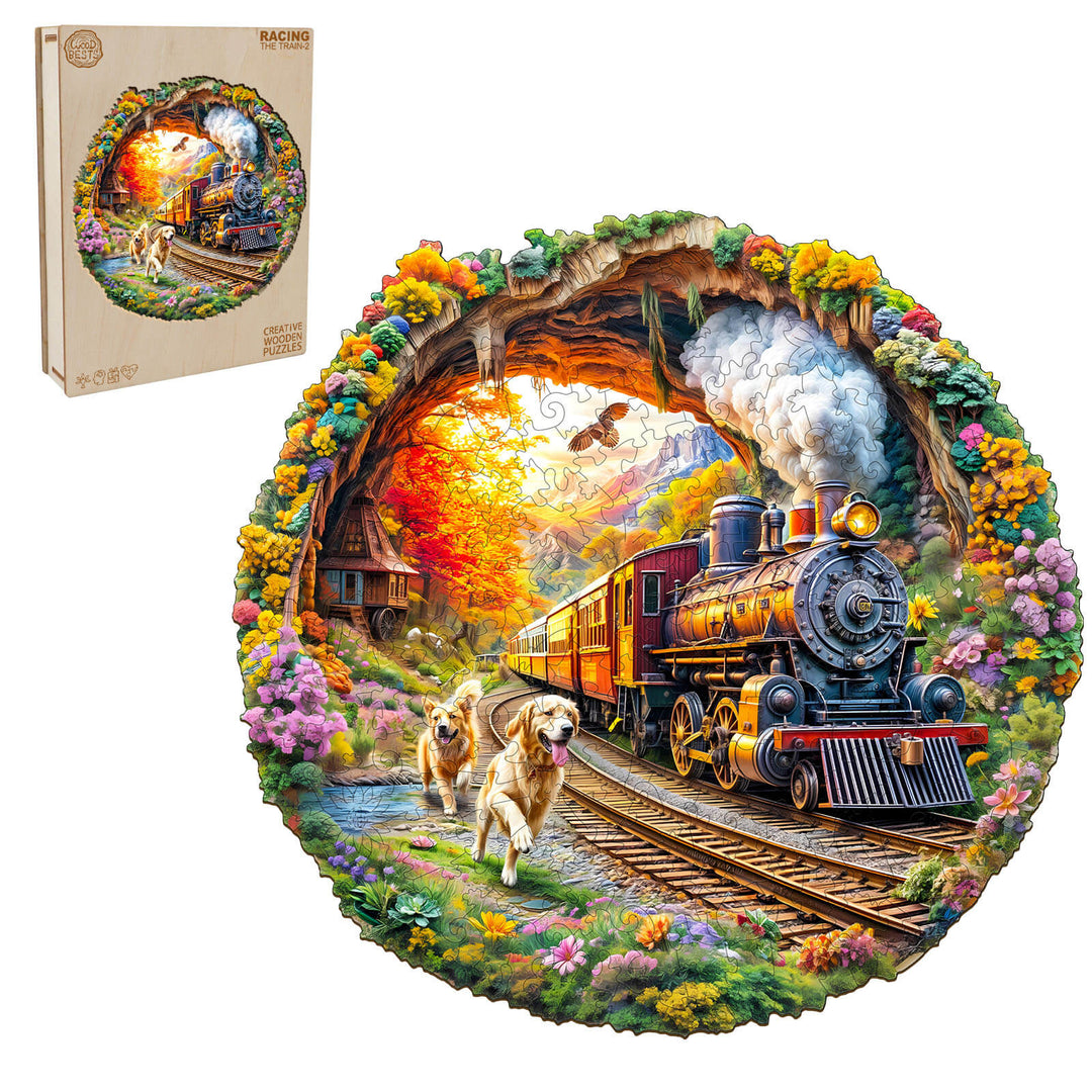 3D Racing the Train-2 Wooden Jigsaw Puzzle - Woodbests