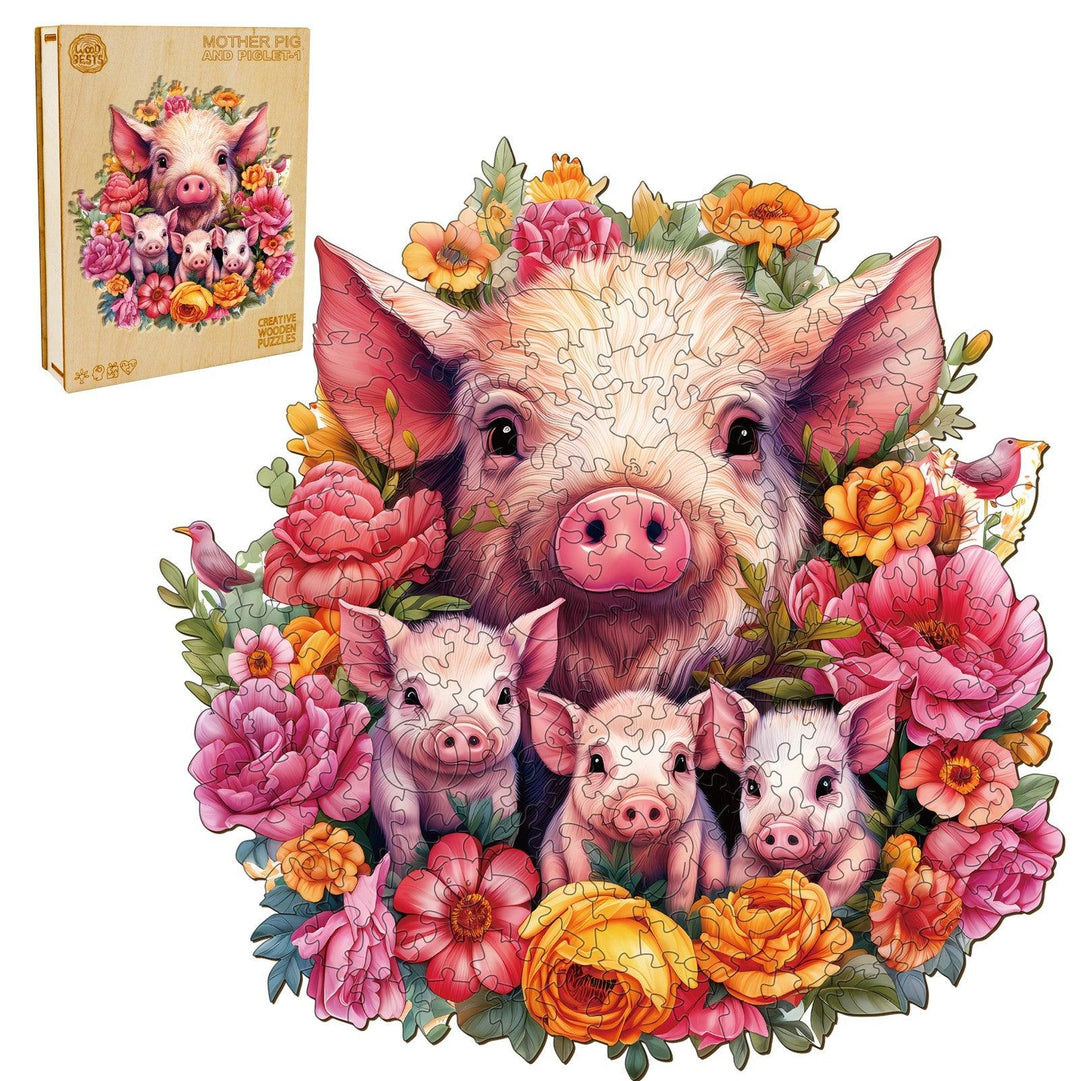 Mother Pig And Piglet-2 Wooden Jigsaw Puzzle