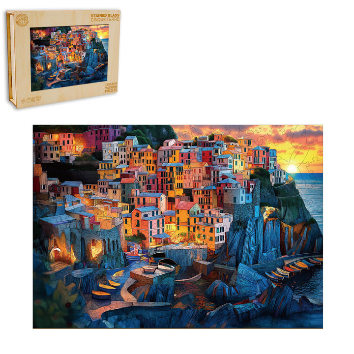 Stained Glass Cinque Terre Wooden Jigsaw Puzzle