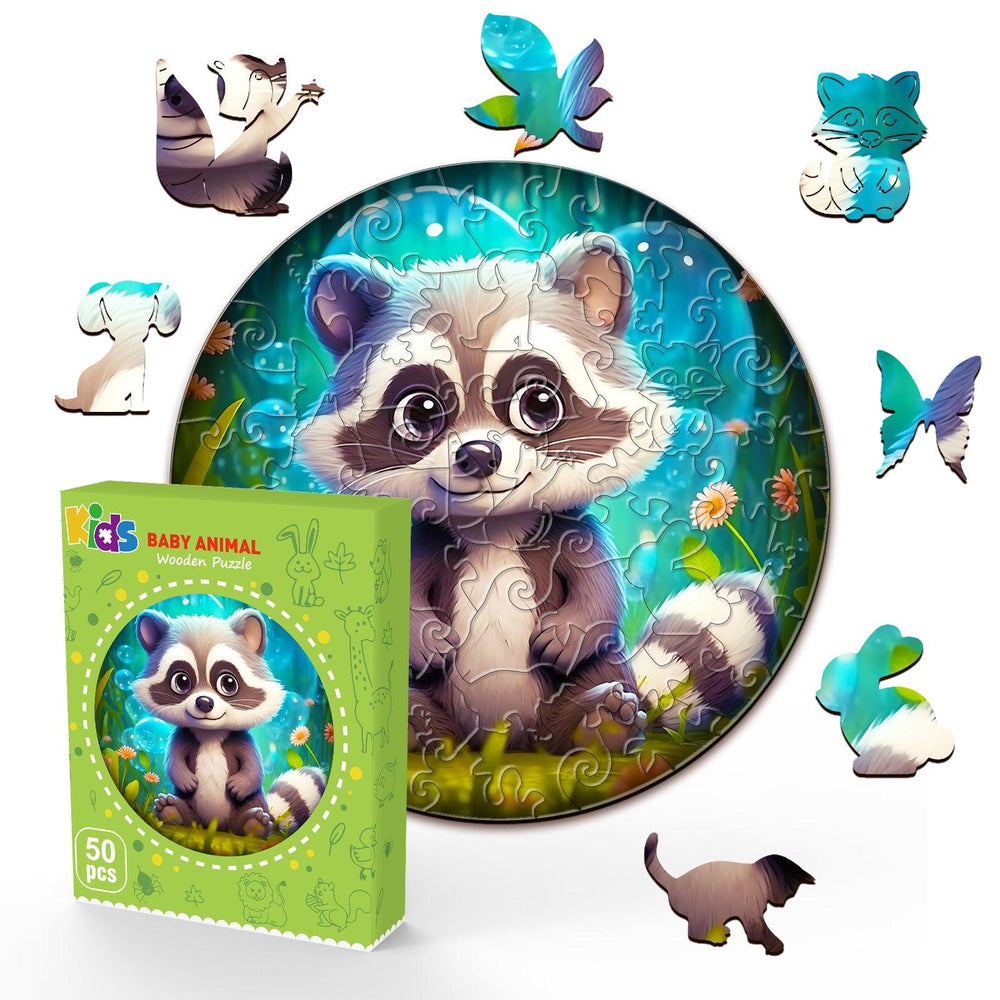 Cute Raccoon Children's Wooden Jigsaw Puzzle-Woodbests