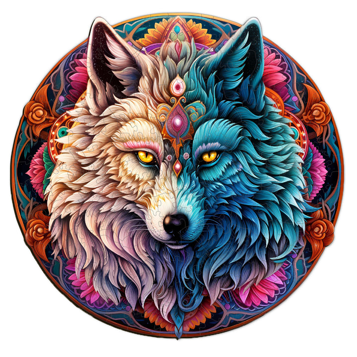 Mandala Yin Yang Wolf-1 Wooden Jigsaw Puzzle
