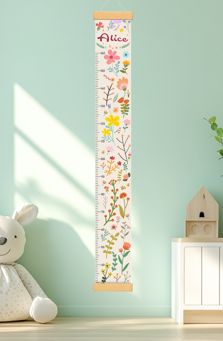 Personalisierter hängender Leinwand-Höhenmesser mit blühenden Blumen