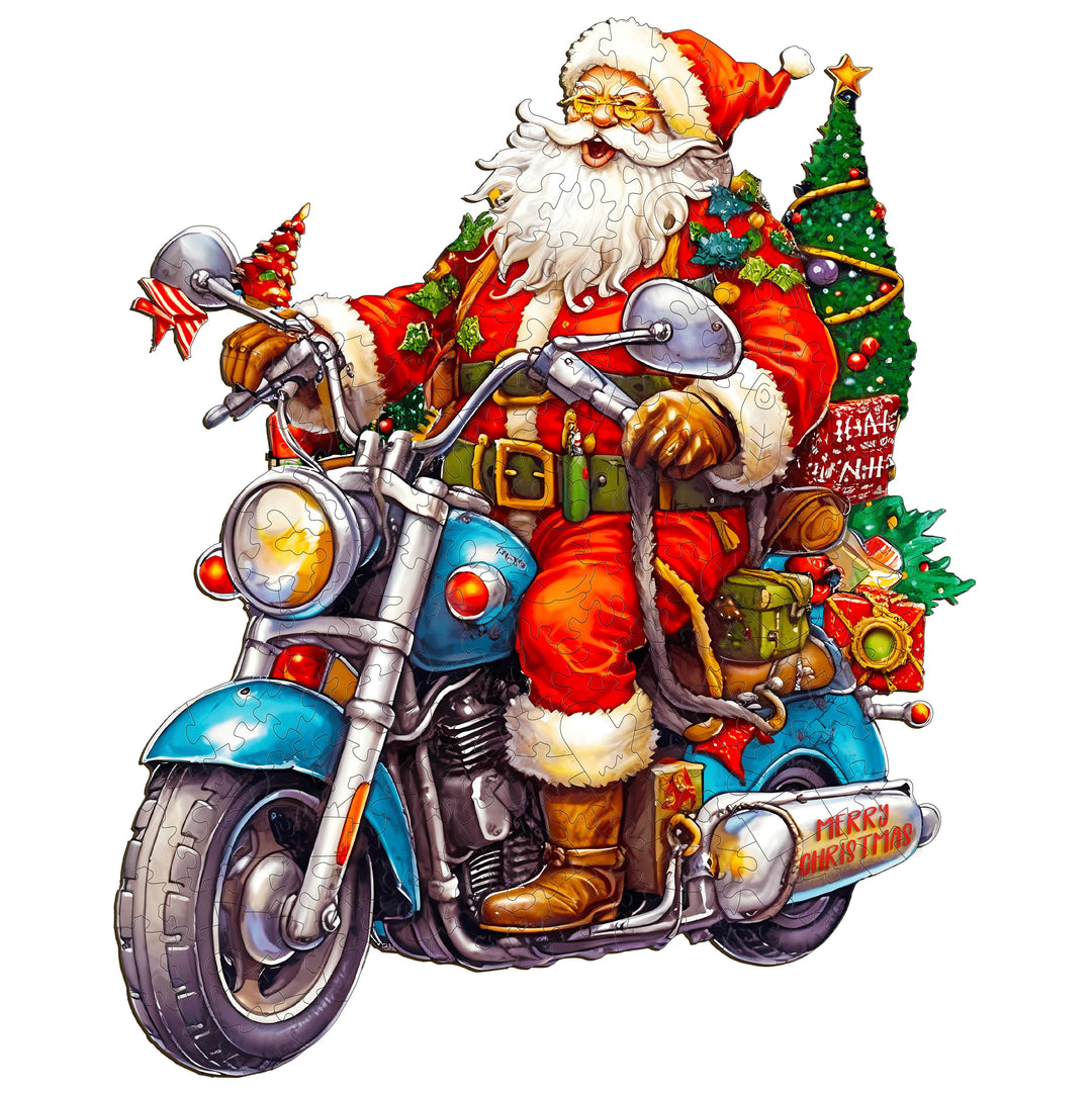 Motorcycle Santa Wooden Jigsaw Puzzle-Woodbests