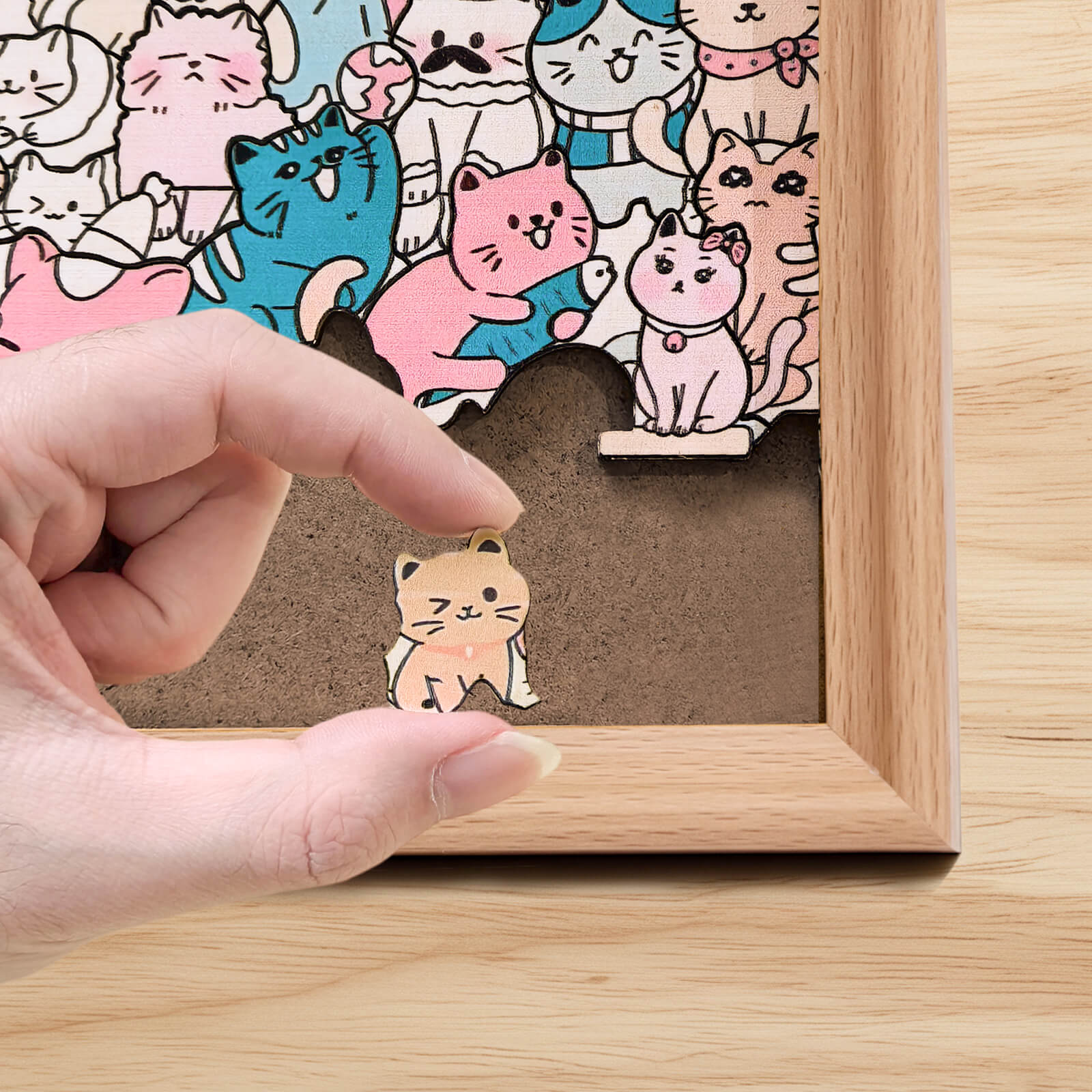 Puzzle carré en bois 200 pièces couleur Morandi en forme de chat adorable