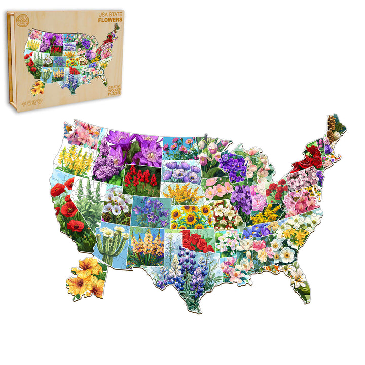 USA STATE FLOWERS Wooden Jigsaw Puzzle