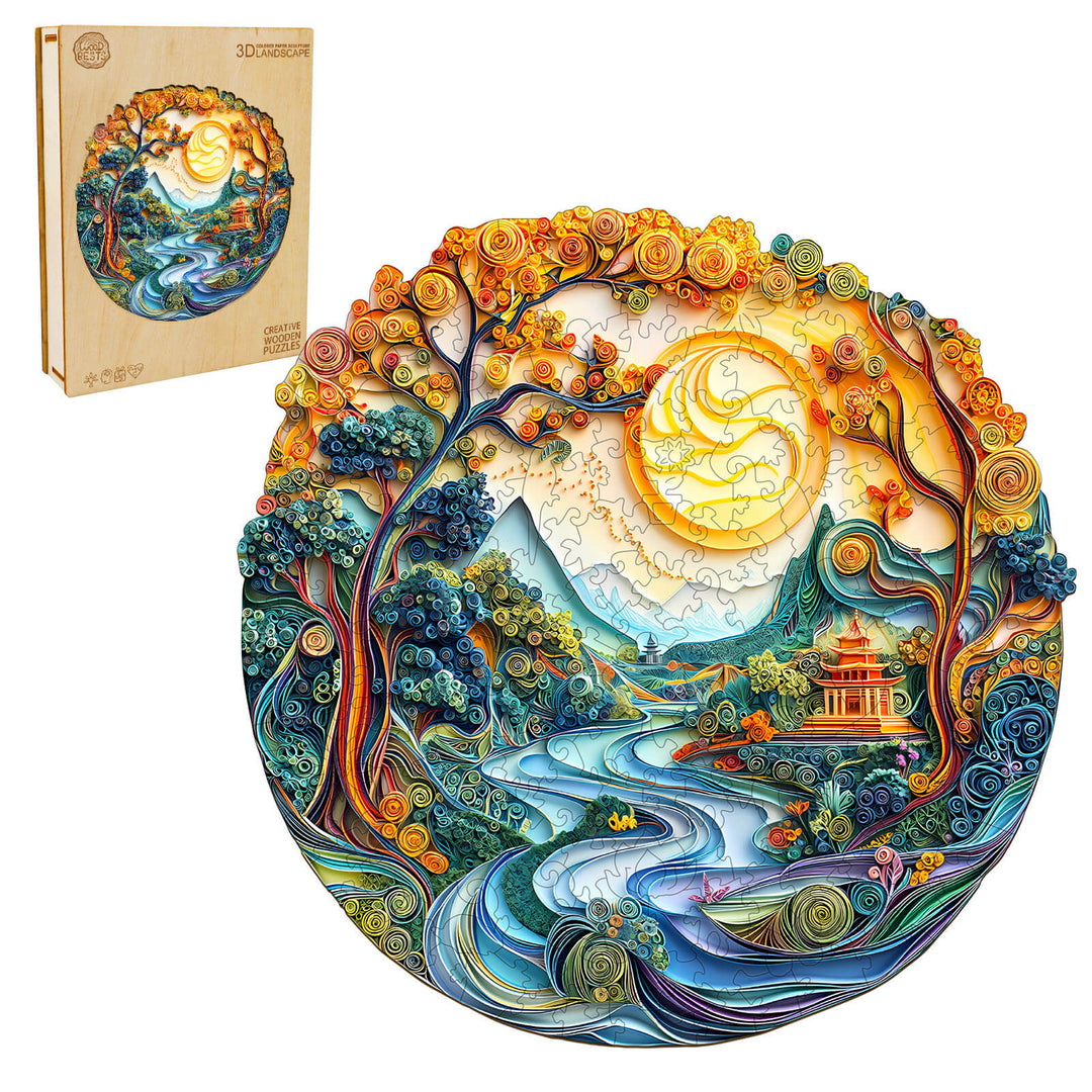 3D Colored Paper Sculpture Landscape Wooden Jigsaw Puzzle